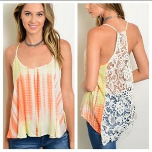 NWOT Tie Dye Tank w/ Back Crochet Detail